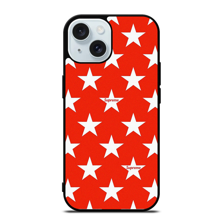 SUPREME STARS PATTERN RED iPhone 15 Case Cover SUPREME STARS PATTERN RED iPhone 15 Case Cover