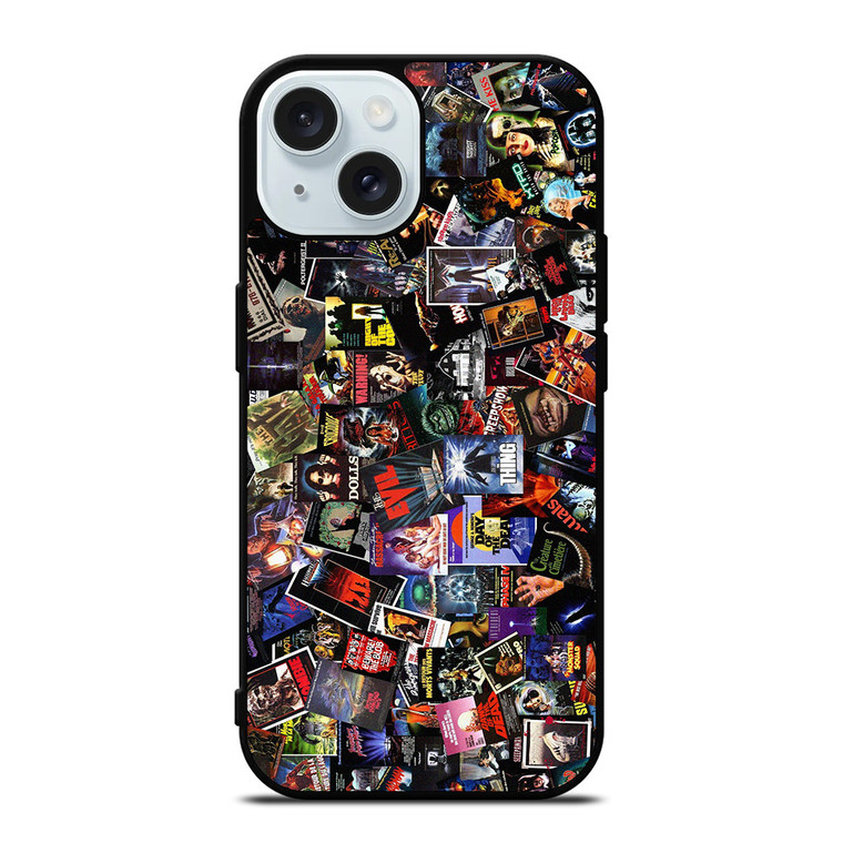 VHS CASSETTE TAPE HORROR MOVIES COLLECTION iPhone 15 Case Cover VHS CASSETTE TAPE HORROR MOVIES COLLECTION iPhone 15 Case Cover