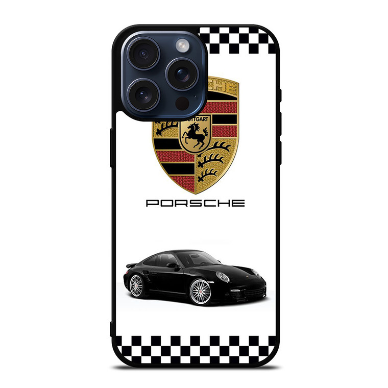 PORSCHE 911 CHECKERED EMBLEM iPhone 15 Pro Max Case Cover PORSCHE 911 CHECKERED EMBLEM iPhone 15 Pro Max Case Cover