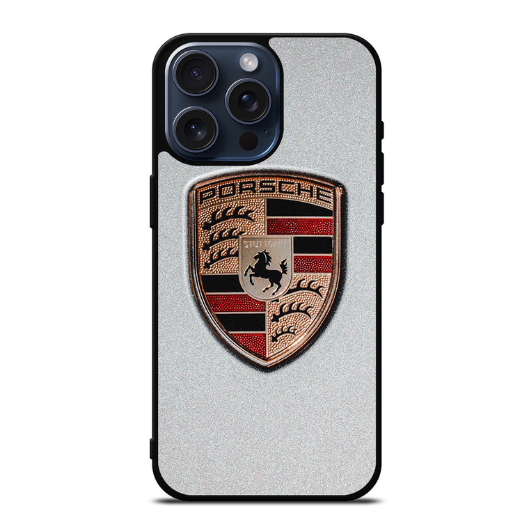 PORSCHE SILVER METAL EMBLEM iPhone 15 Pro Max Case Cover