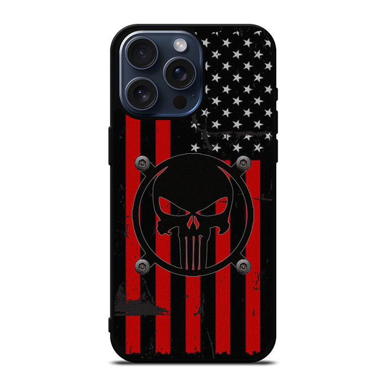 PUNISHER RED BLACK AMERICAN FLAG iPhone 15 Pro Max Case Cover