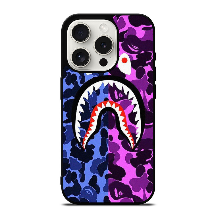 BAPE SHARK BLUE PURPLE iPhone 15 Pro Case Cover