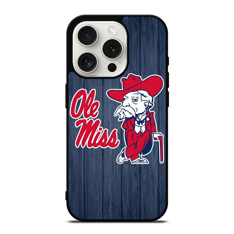 OLE MISS REBELS WOOD ICON iPhone 15 Pro Case Cover