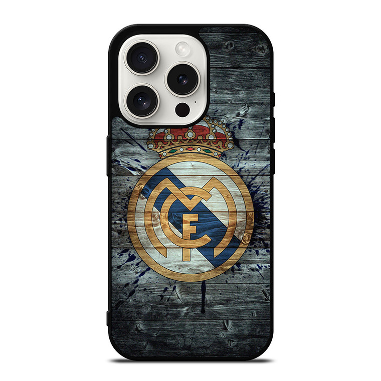 REAL MADRID FOOTBALL WOOD LOGO iPhone 15 Pro Case Cover