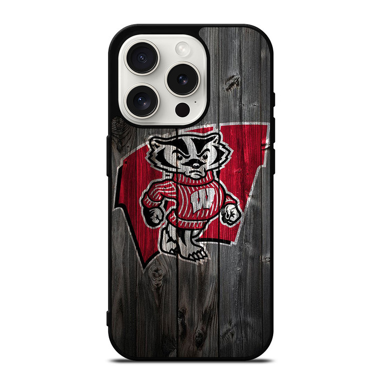 WISCONSIN BADGERS WOOD LOGO iPhone 15 Pro Case Cover