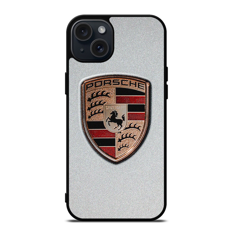 PORSCHE SILVER METAL EMBLEM  iPhone 15 Plus Case Cover