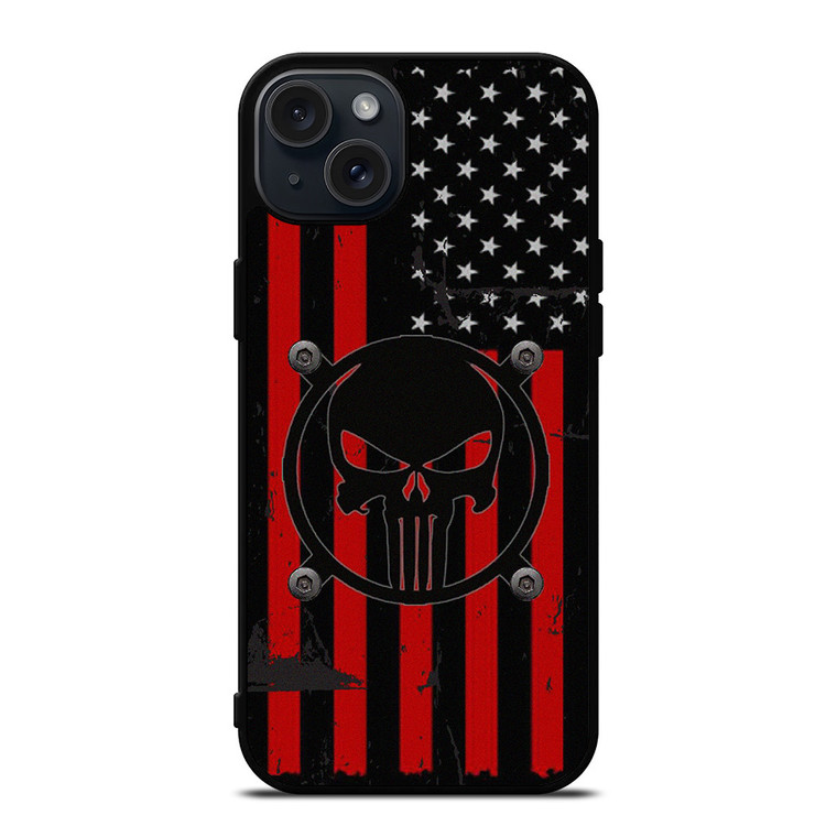 PUNISHER RED BLACK AMERICAN FLAG  iPhone 15 Plus Case Cover