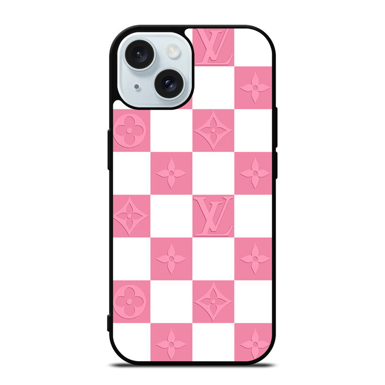 LV LOUIS VUITTON CHECKERED PINK iPhone 15 Case Cover LV LOUIS VUITTON CHECKERED PINK iPhone 15 Case Cover