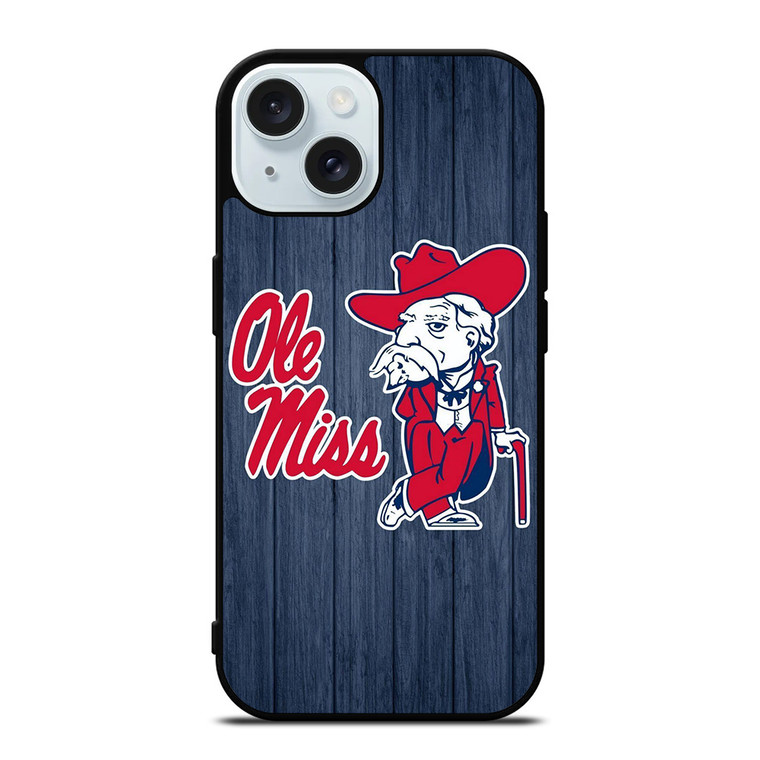 OLE MISS REBELS WOOD ICON iPhone 15 Case Cover