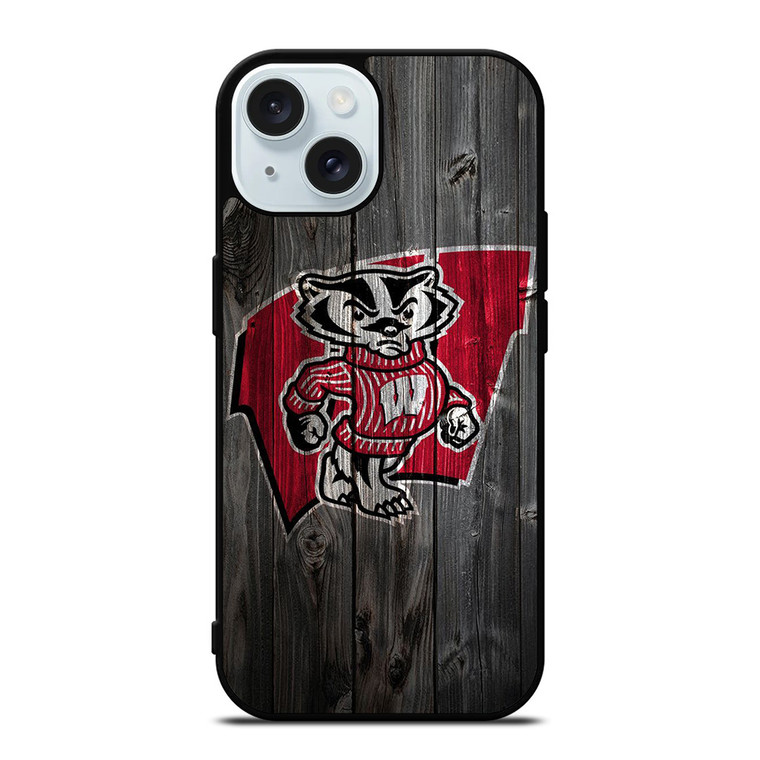 WISCONSIN BADGERS WOOD LOGO iPhone 15 Case Cover