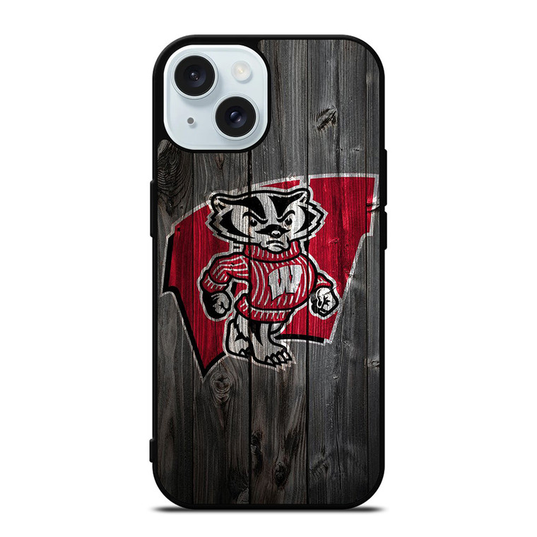 WISCONSIN BADGERS WOOD LOGO iPhone 15 Case Cover WISCONSIN BADGERS WOOD LOGO iPhone 15 Case Cover