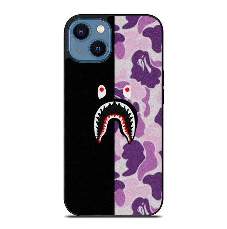 BAPE SHARK BLACK PURPLE CAMO iPhone 14 Case Cover