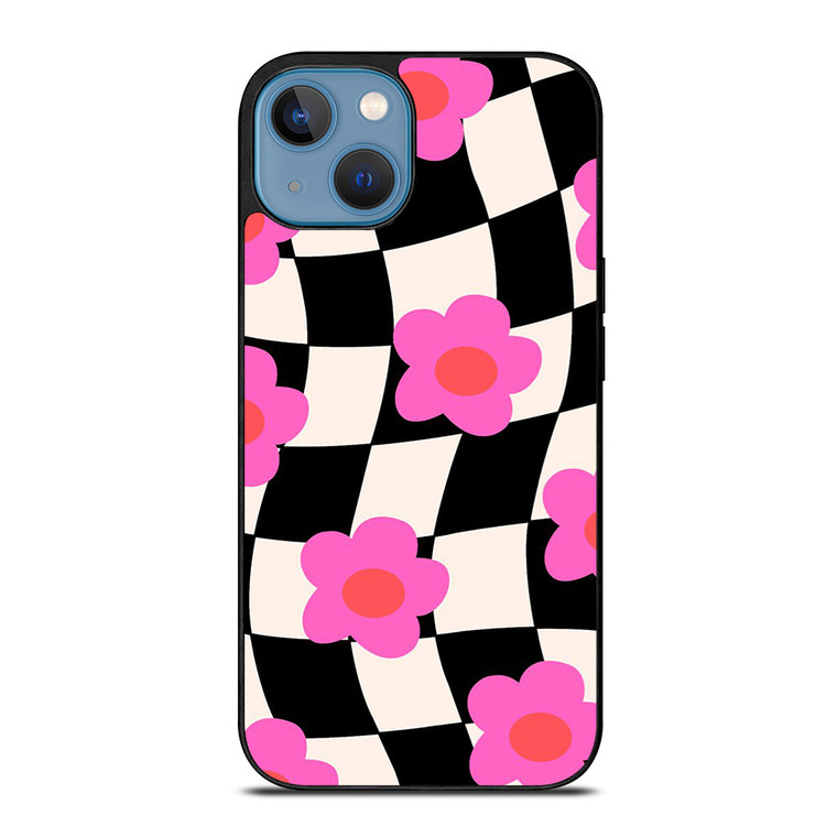 CHECKERED AESTHETIC DAISY FLOWER iPhone 13 Case Cover