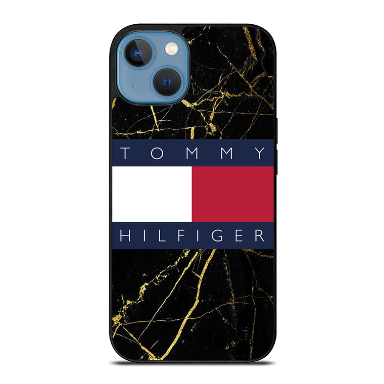 TOMMY HILFIGER BLACK GOLD MARBLE iPhone 13 Case Cover