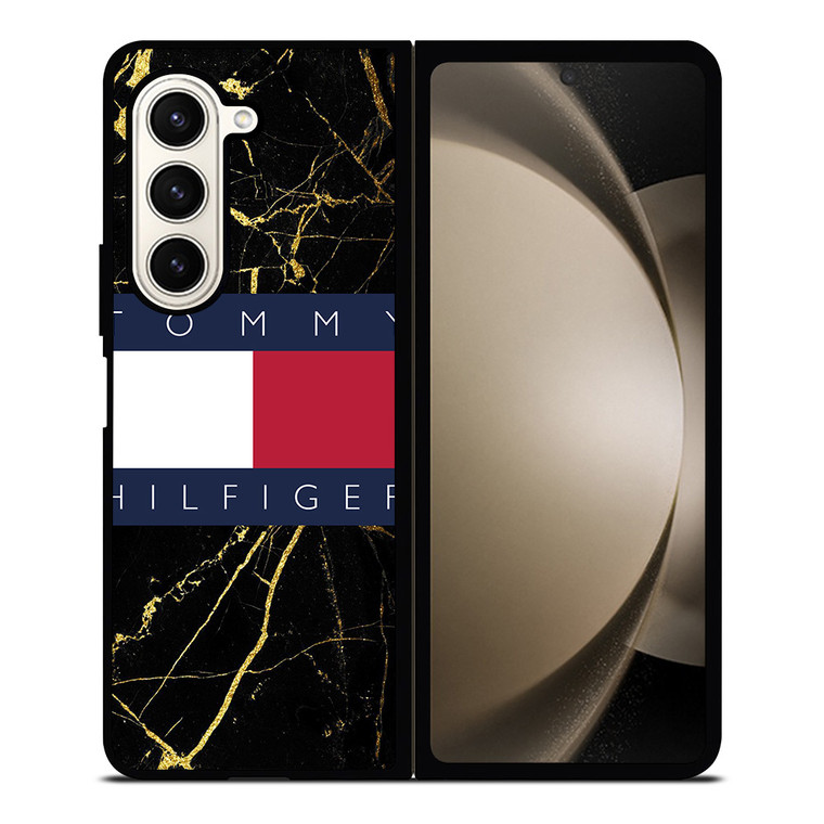 TOMMY HILFIGER BLACK GOLD MARBLE Samsung Galaxy Z Fold 5 Case Cover