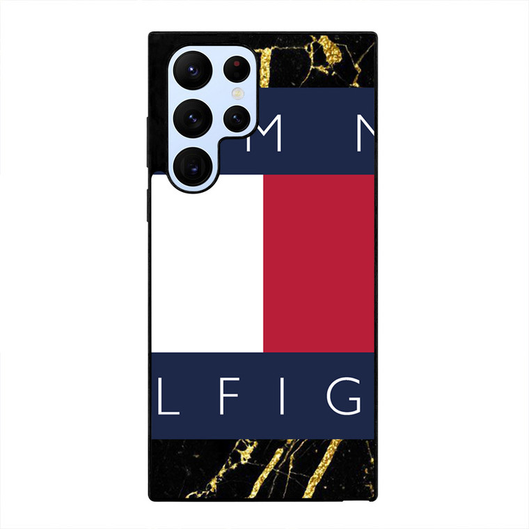 TOMMY HILFIGER BLACK GOLD MARBLE Samsung Galaxy S22 Ultra Case Cover