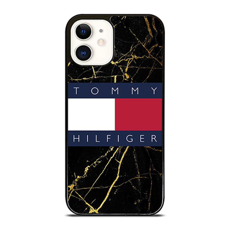 TOMMY HILFIGER BLACK GOLD MARBLE iPhone 12 Case Cover