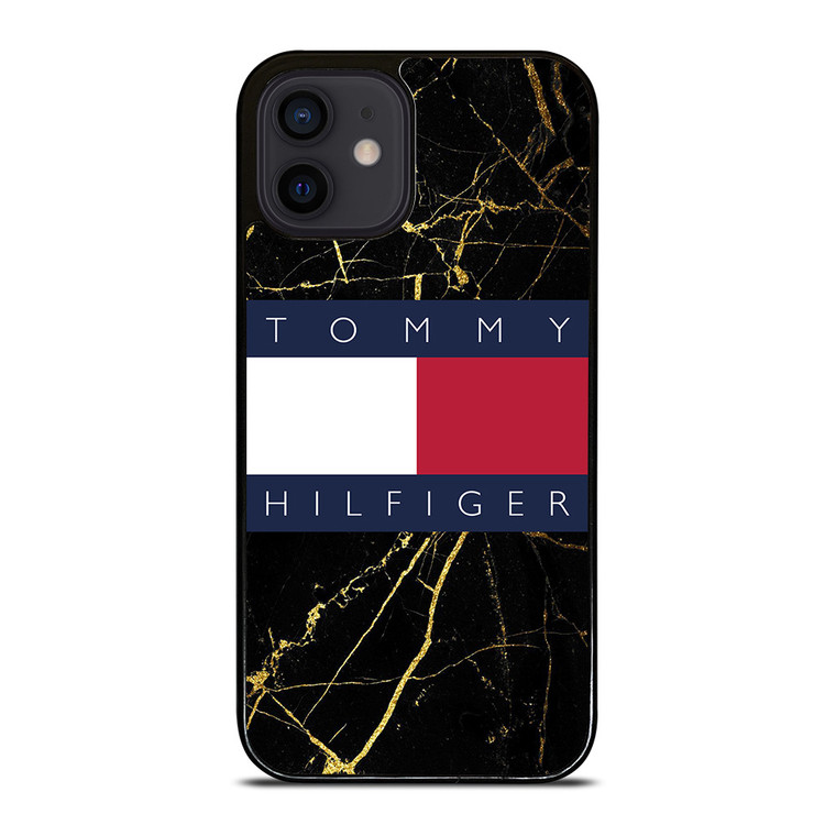 TOMMY HILFIGER BLACK GOLD MARBLE iPhone 12 Mini Case Cover