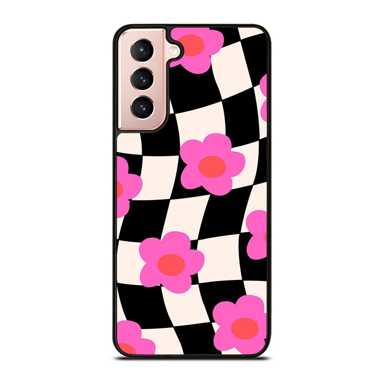 CHECKERED AESTHETIC DAISY FLOWER Samsung Galaxy S21 Case Cover