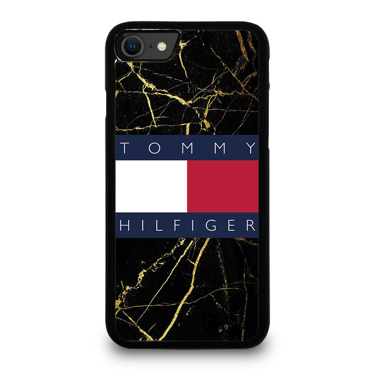 TOMMY HILFIGER BLACK GOLD MARBLE iPhone SE 2020 Case Cover