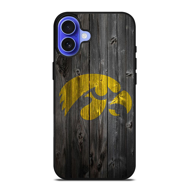 IOWA HAWKEYES WOOD LOGO iPhone 16 Case Cover