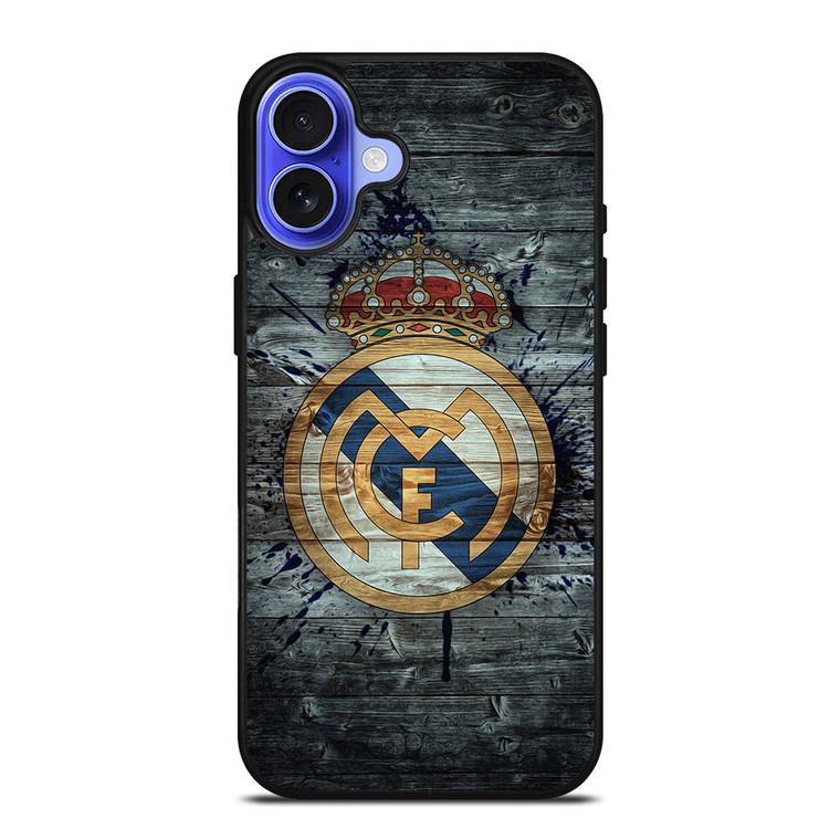 REAL MADRID FOOTBALL WOOD LOGO iPhone 16 Case Cover REAL MADRID FOOTBALL WOOD LOGO iPhone 16 Case Cover