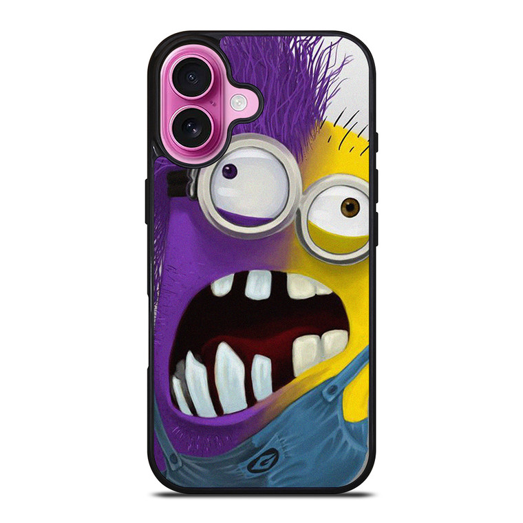 PURPLE HALF MINION CARTOON iPhone 16 Plus Case Cover