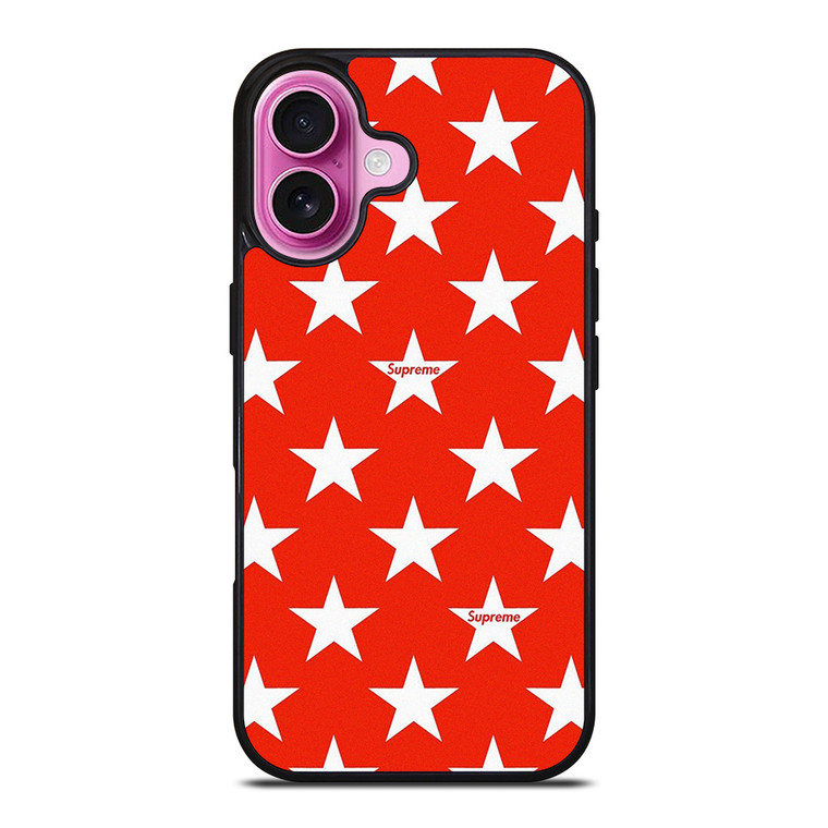 SUPREME STARS PATTERN RED iPhone 16 Plus Case Cover SUPREME STARS PATTERN RED iPhone 16 Plus Case Cover