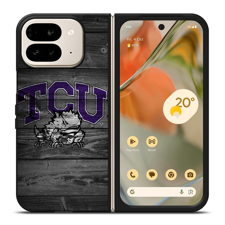 TCU HORNED FROGS FOOTBALL WOOD LOGO Google Pixel 9 Pro Fold Case Cover