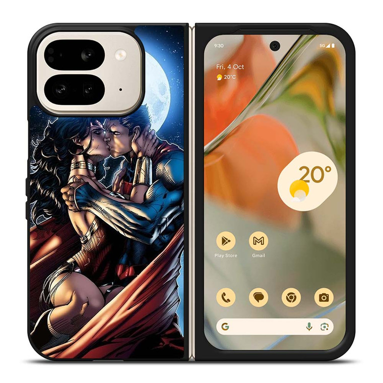 WONDER WOMAN SUPERMAN CARTOON KISSING Google Pixel 9 Pro Fold Case Cover