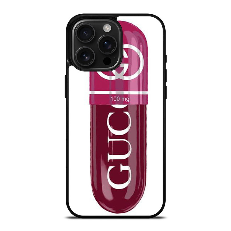 GUCCI LOGO 100 MG PINK DRUG ICON iPhone 16 Pro Max Case Cover GUCCI LOGO 100 MG PINK DRUG ICON iPhone 16 Pro Max Case Cover