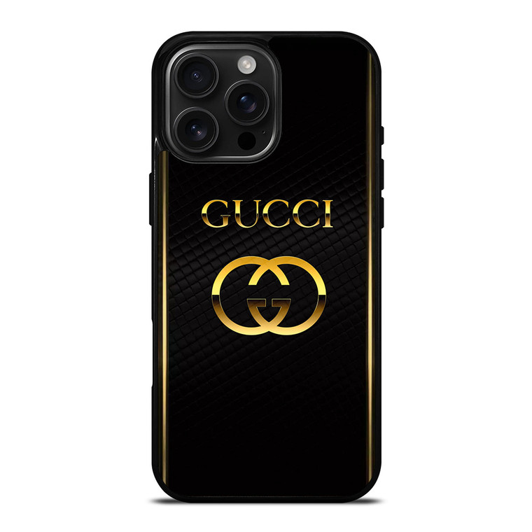 GUCCI LOGO BLACK GOLD iPhone 16 Pro Max Case Cover