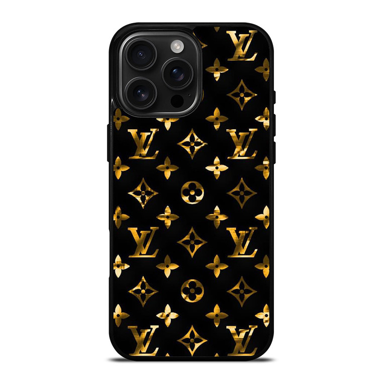 LOUIS VUITTON LV LOGO GOLD BLACK iPhone 16 Pro Max Case Cover