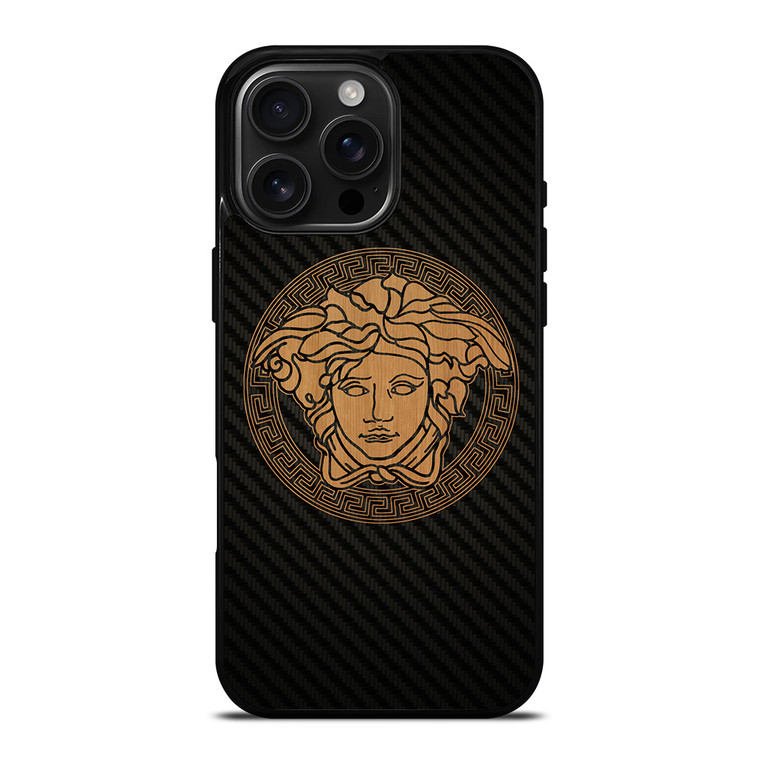 VERSACE WOOD AND CARBON LOGO iPhone 16 Pro Max Case Cover
