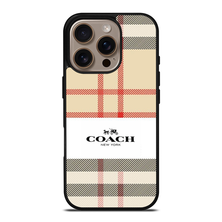 BURBERRY PATTERN X COACH NEW YORK LOGO iPhone 16 Pro Case Cover