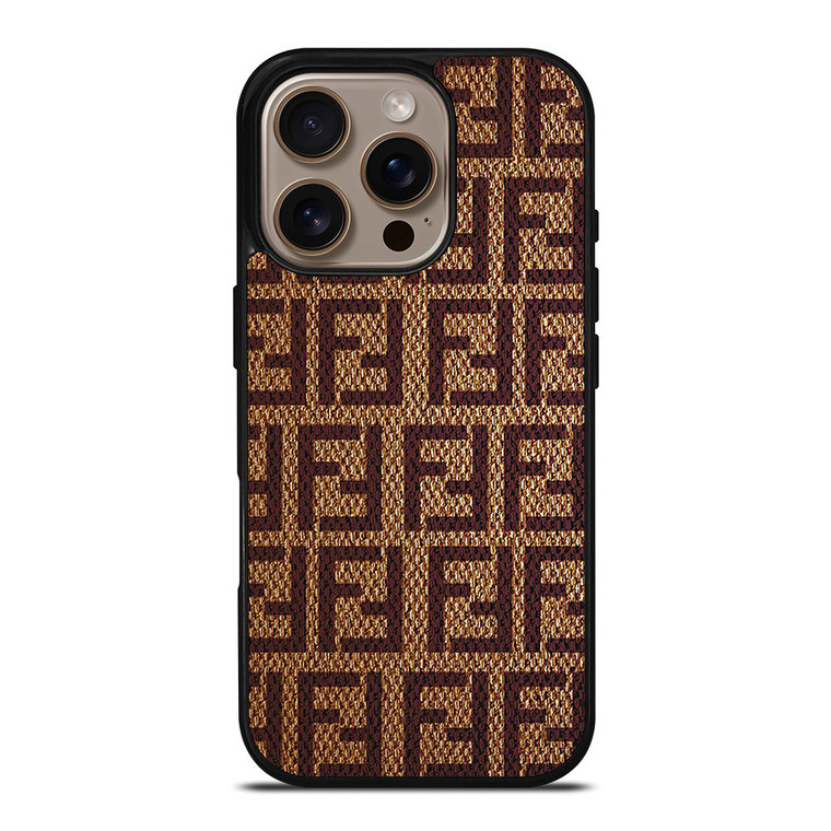 FENDI PATTERN LOGO BROWN iPhone 16 Pro Case Cover