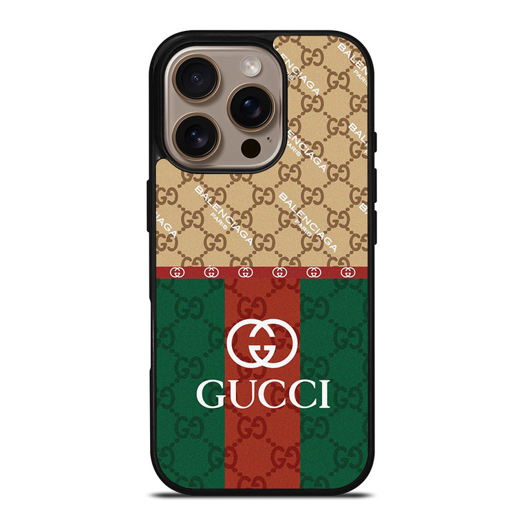 GUCCI BALENCIAGA PARIS PATTERN iPhone 16 Pro Case Cover GUCCI BALENCIAGA PARIS PATTERN iPhone 16 Pro Case Cover