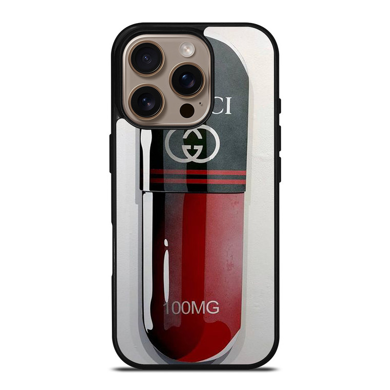 GUCCI LOGO 100 MG DRUGS ICON iPhone 16 Pro Case Cover GUCCI LOGO 100 MG DRUGS ICON iPhone 16 Pro Case Cover
