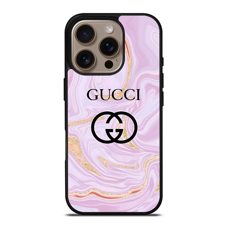 GUCCI LOGO EMBLEM ON PINK MARBLE iPhone 16 Pro Case Cover