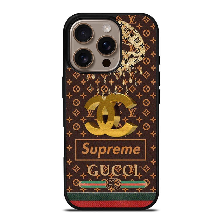 LOUIS VUITTON CHANEL SUPREME GUCCI PATTERN iPhone 16 Pro Case Cover LOUIS VUITTON CHANEL SUPREME GUCCI PATTERN iPhone 16 Pro Case Cover