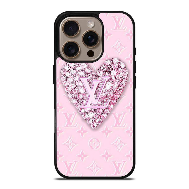 LOUIS VUITTON LOGO PINK HEART DIAMOND iPhone 16 Pro Case Cover