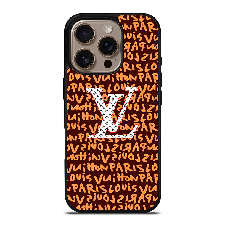 LOUIS VUITTON LV PARIS PATTERN LOGO BROWN iPhone 16 Pro Case Cover