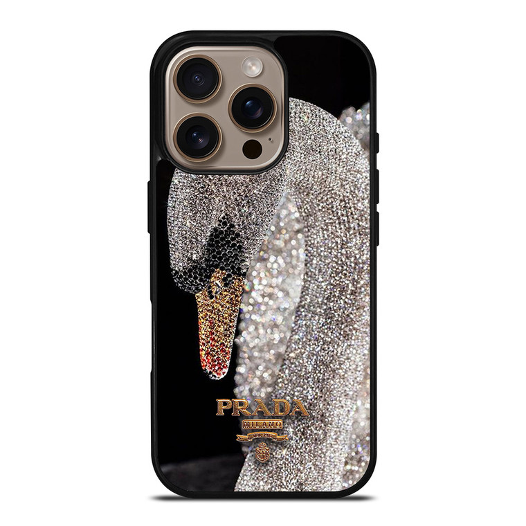 PRADA MILANO LOGO DIAMOND SWAN iPhone 16 Pro Case Cover