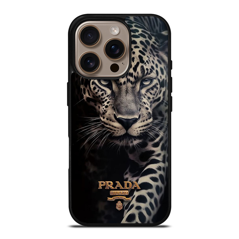 PRADA MILANO LOGO LEOPARD iPhone 16 Pro Case Cover