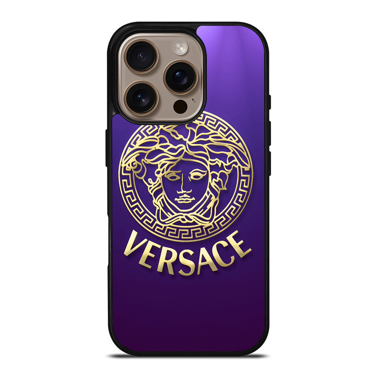 VERSACE SILVER VIOLET LOGO iPhone 16 Pro Case Cover