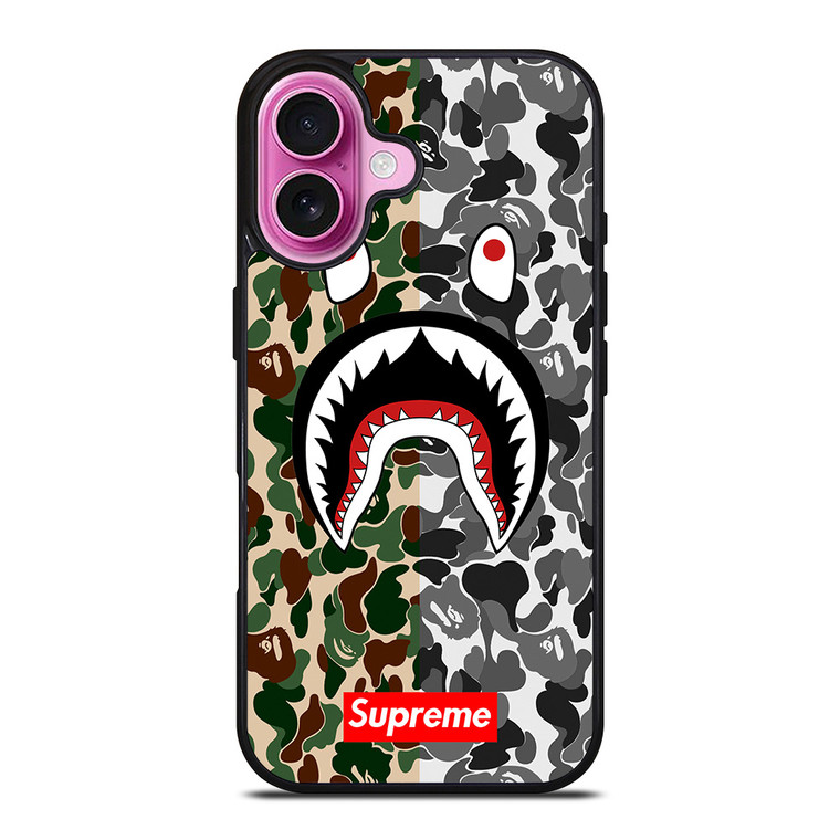 BAPE SHARK SUPREME CAMO 2 iPhone 16 Plus Case Cover