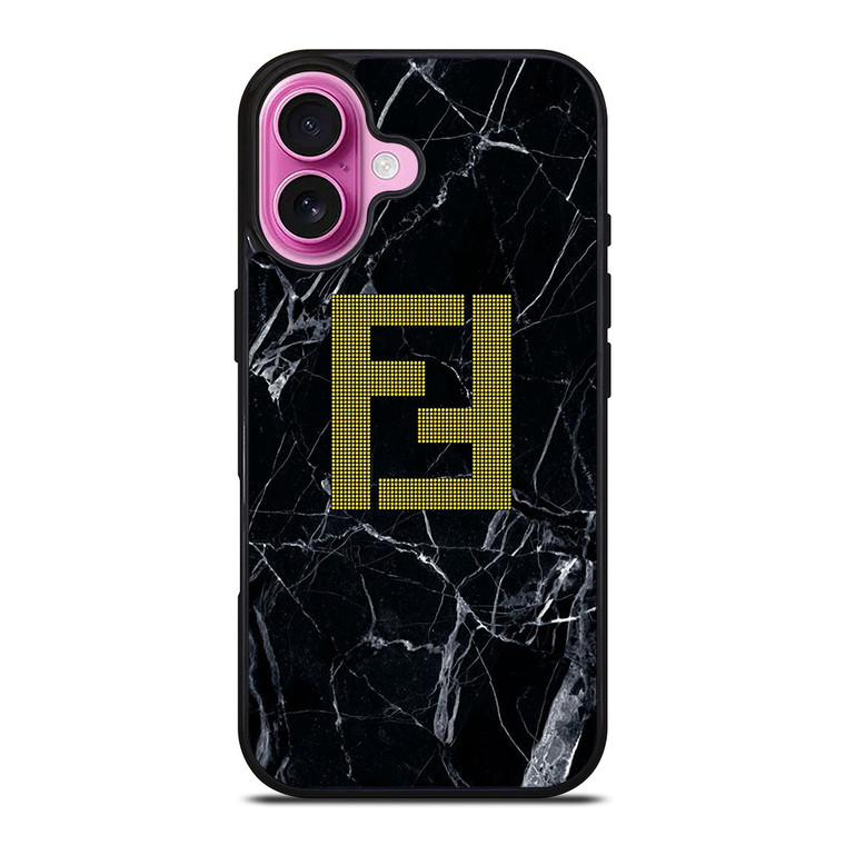 FENDY EMBLEM BLACK MARBLE iPhone 16 Plus Case Cover