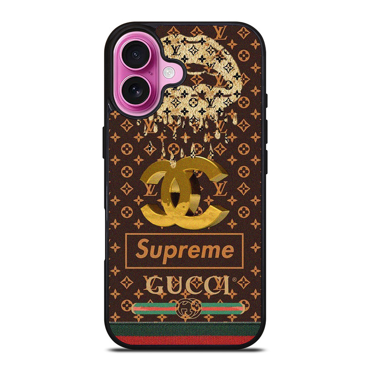 LOUIS VUITTON CHANEL SUPREME GUCCI PATTERN iPhone 16 Plus Case Cover LOUIS VUITTON CHANEL SUPREME GUCCI PATTERN iPhone 16 Plus Case Cover