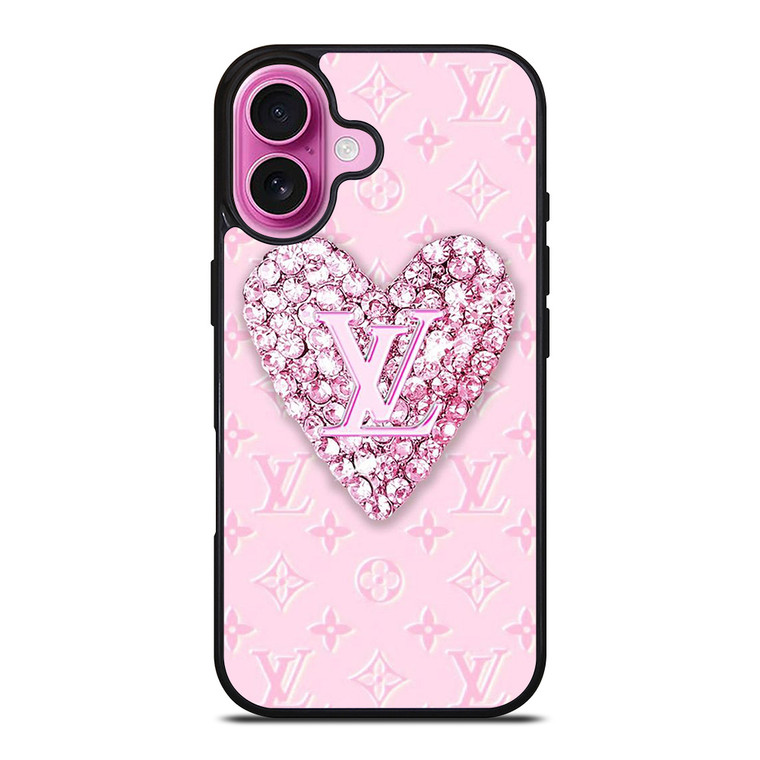 LOUIS VUITTON LOGO PINK HEART DIAMOND iPhone 16 Plus Case Cover