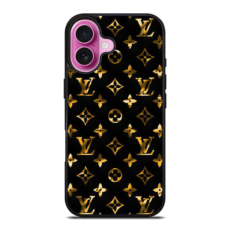 LOUIS VUITTON LV LOGO GOLD BLACK iPhone 16 Plus Case Cover LOUIS VUITTON LV LOGO GOLD BLACK iPhone 16 Plus Case Cover